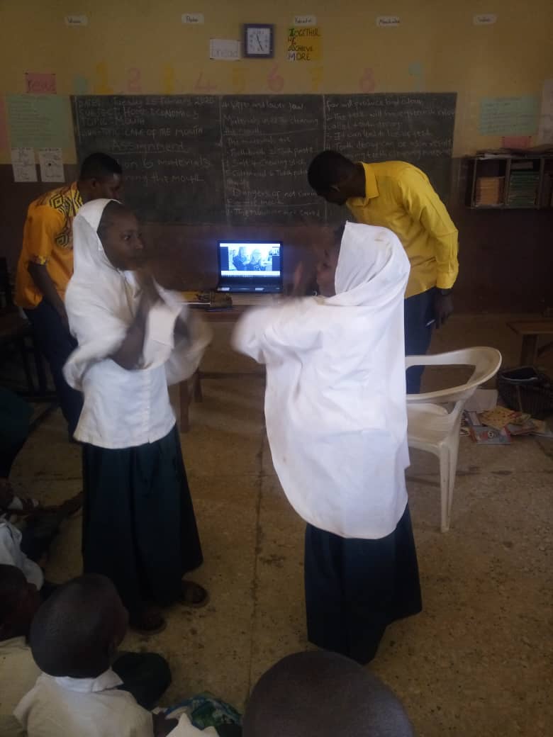 two female students demonstrating an hobby