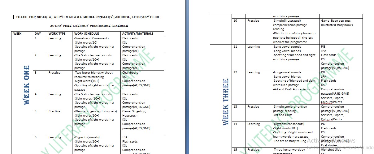 literacy club programme