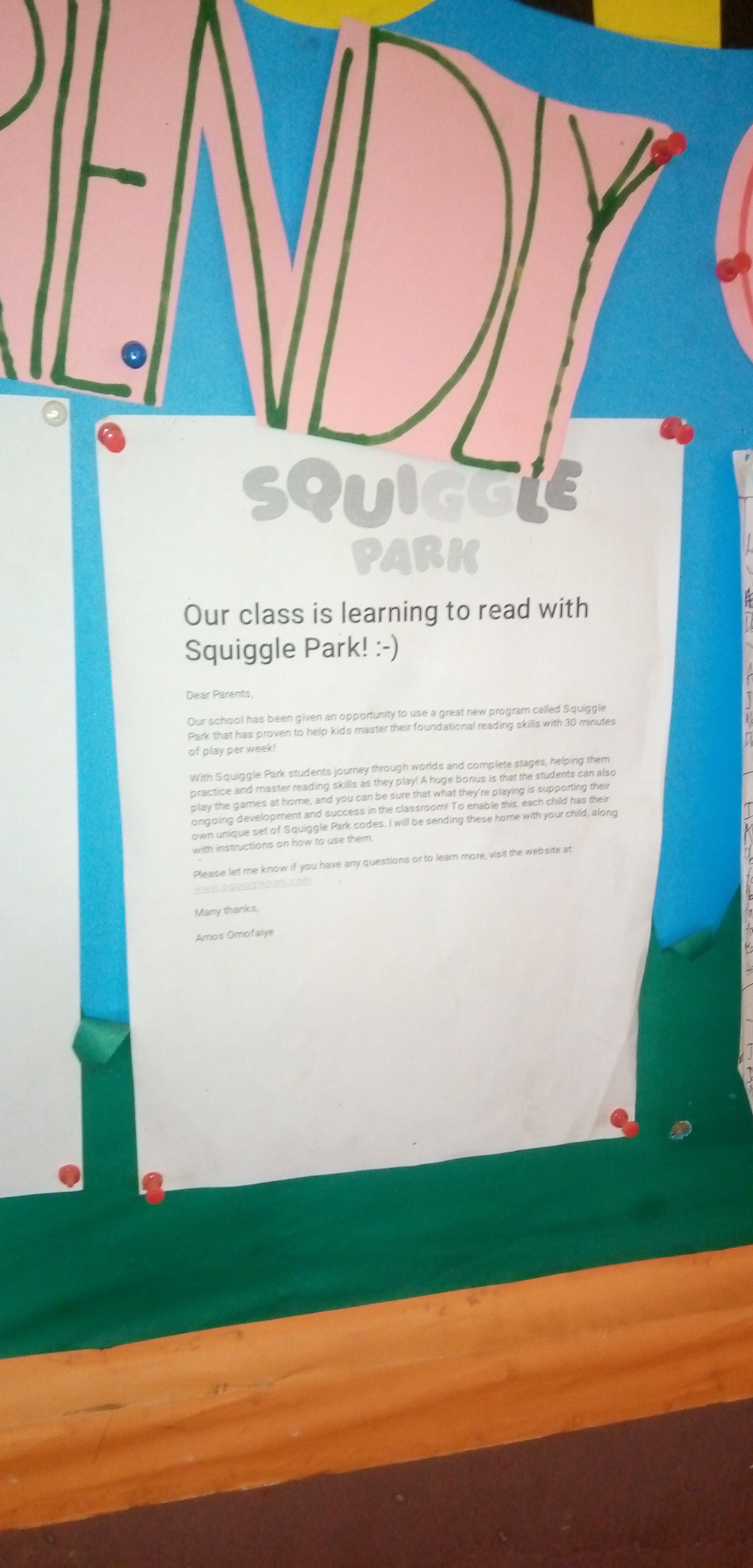 the information board showing Squigglepark